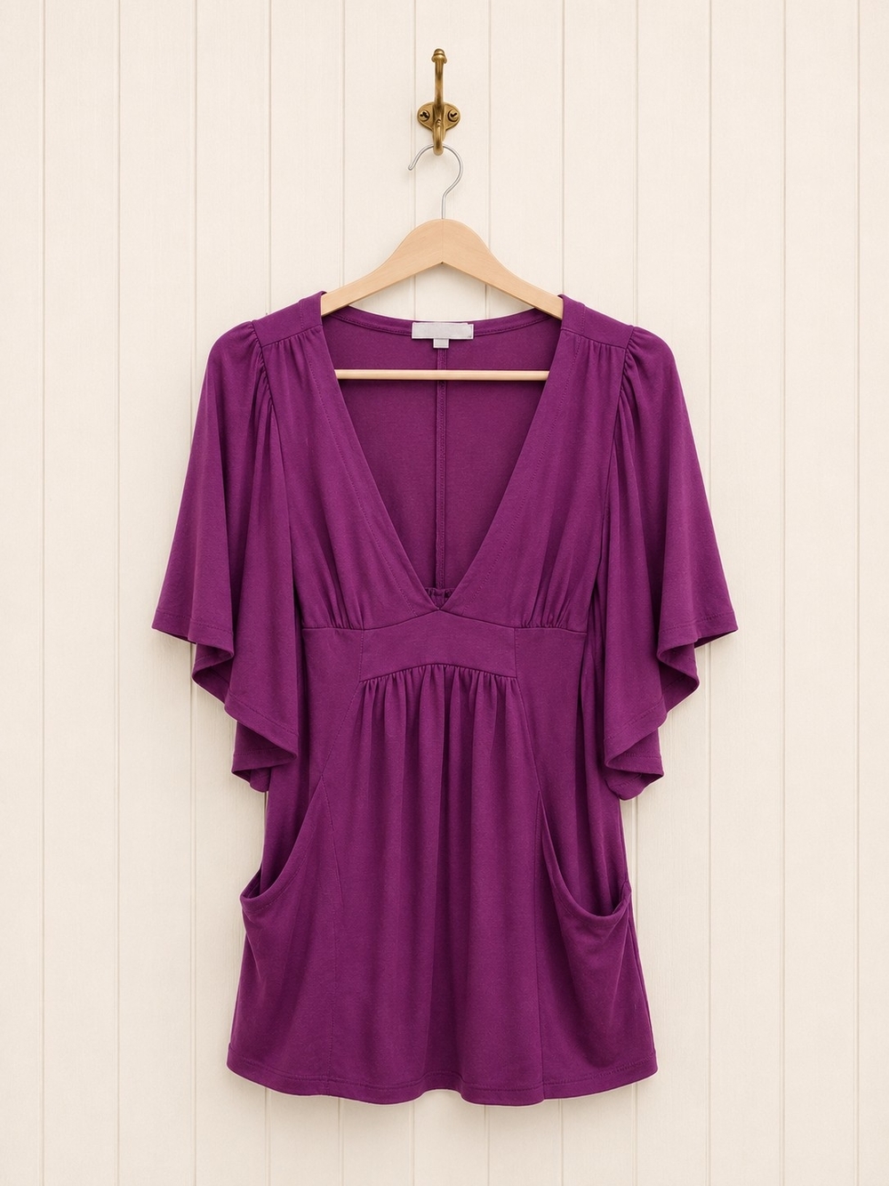 Charlotte Russe Plum V-Neck Flutter Sleeve Tunic